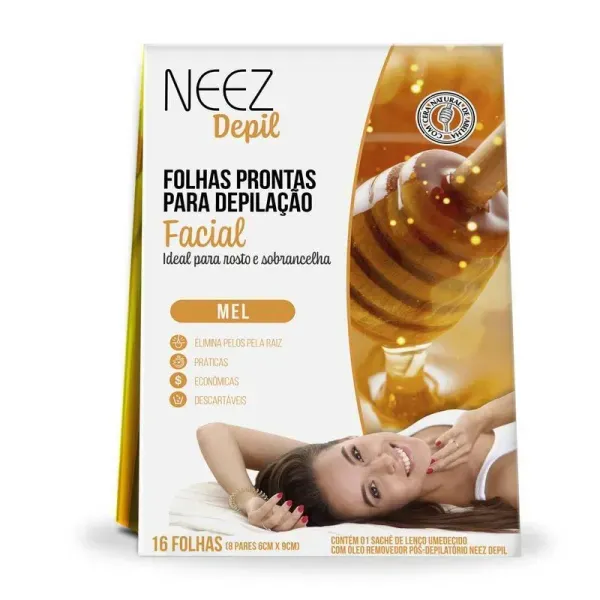 12411 - Folhas para Depilacao Facial Mel com 16 Unidades Neez